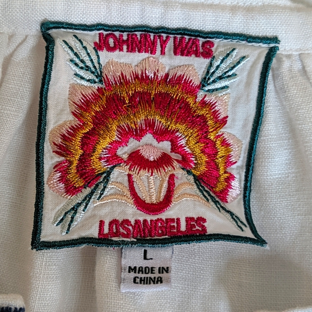 Johnny Was White Blouse with Orange Floral Embroidery - Picture 7 of 13